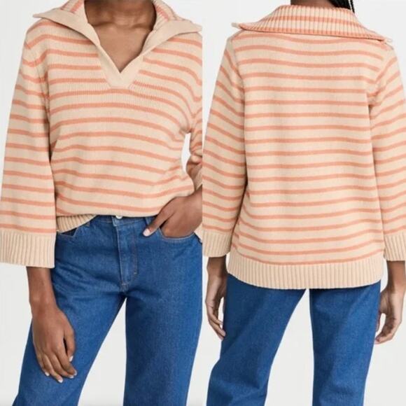 Demylee Sweater Womens XS Leigh Stripe Tan Orange Striped Pullover Knit Preppy - Picture 3 of 10